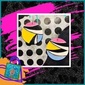 L-26: Pink Yellow Blue Black White Abstract Earrings